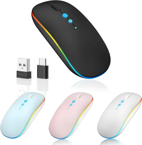 Vista 14 de Halpilt Ratón Inalámbrico Recargable Portátil Silencioso USB-A y Tipo C Modo Dual Ratón Inalámbrico 3 DPI Ajustables para Laptop, Mac, Android, PC