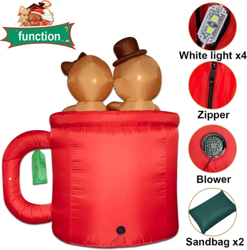 Vista 4 de Poptrend - Decoración inflable de Navidad de 6 pies, muñeco de jengibre con luces LED de Navidad, extravagante, divertida y colorida