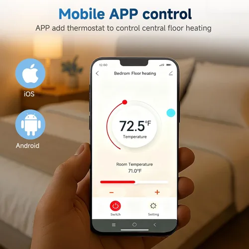 Vista 5 de Kit de alfombrilla eléctrica radiante de 40 pies cuadrados, termostato programable WiFi de 120 V, sensor dual, listado cULus, seguro para áreas