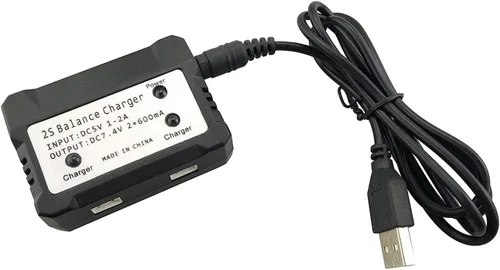 Vista 6 de Baterías de litio de 7.4 V 1100 mAh (2 piezas) con cargador 2 en 1 para WLtoys A949 A959 A969 A979 S989 V912 T23 T55 F45 RC Control remoto batería
