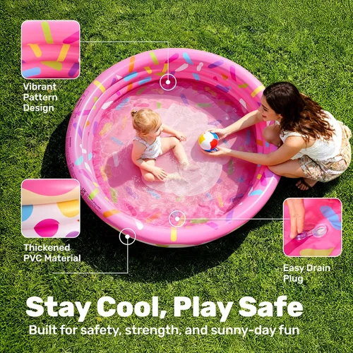 Vista 2 de Paquete de 3 piscinas inflables para niños de 45 x 10 pulgadas, sandía, piña y cupcakes para niños de temporada y diversión de temporada, piscina