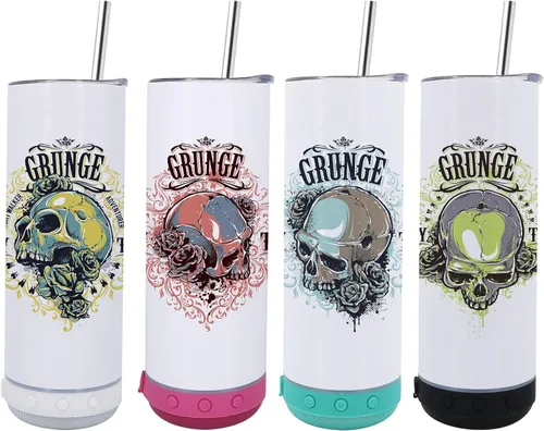 Vista 7 de Paquete de 4 vasos con altavoz musical de 20 onzas, taza de música recta con pajita, tapa, cepillo para pajilla, envoltura retráctil, taza de café