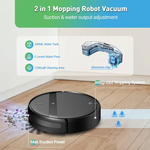 Vista 3 de Kilgone Robot aspirador para pelo de mascotas, 2 en 1 con succión sin enredos y evita 3D inteligente, aplicación/Wi-Fi/Alexa, ultra delgado