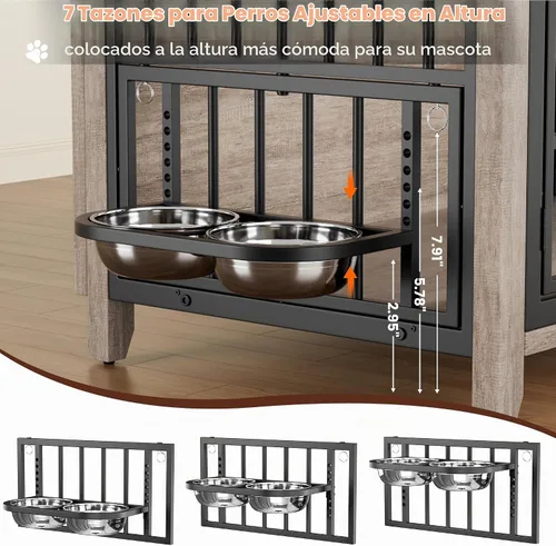 Vista 5 de Lulive Muebles para jaula para perros, 37.8 pulgadas de largo x 23.6 pulgadas de ancho x 27 pulgadas de alto, gris