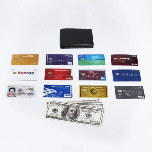 Vista 7 de Billetera de bolsillo de cuero con protección RFID para hombre con caja de regalo con ventana de identificación