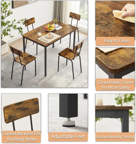 Vista 4 de Juego de mesa de comedor para 4, sillas de comedor de 5 piezas con respaldo para espacios pequeños, juego de mesa de bar y sillas, juego de mesa