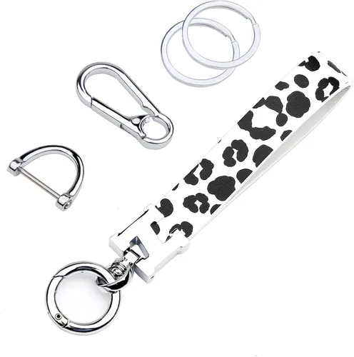 Vista 7 de Llavero universal de cuero con clip para llaves, anillo en D, cadenas para llavero para cinturón con mosquetón y 2 llaveros para hombres y mujeres
