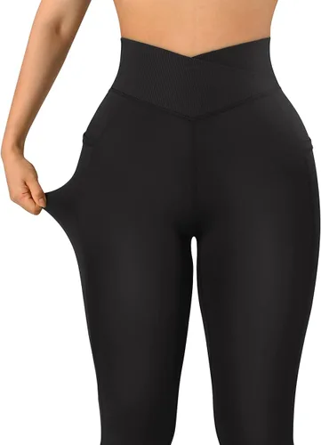 Vista 5 de RXRXCOCO Leggings cruzados sin costuras para mujer, cintura alta, levantamiento de glúteos, pantalones de yoga