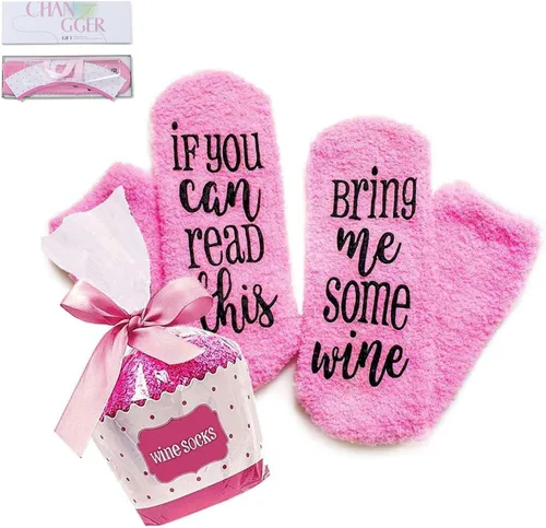 Vista 22 de CHANGGER Calcetines unisex con texto en inglés "If You Can Read This Bring Me Some Fuzzy Funny Saying Crew Socks Christmas Unisex Gift