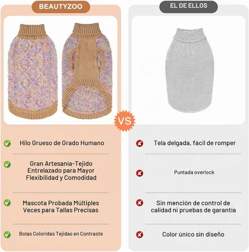 Vista 4 de BEAUTYZOO Suéteres de perro para perros pequeños, ropa de punto con agujero Pompones beige