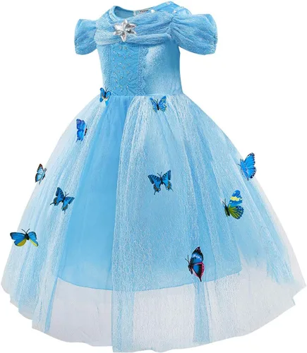 Vista 4 de Disfraz de princesa Cenicienta para bebé, Halloween, mariposas, cosplay, fiesta de cumpleaños, trajes con accesorios
