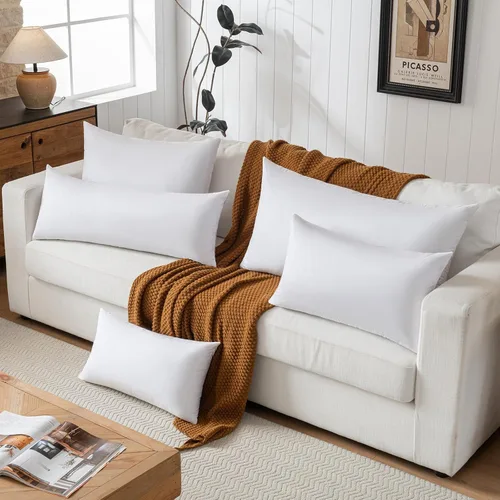 Vista 2 de basic home Insertos de Almohadas Decorativas de 12x20 - Insertos de Almohadas de Plumas de Plumón - Oblongo - Tela de Algodón - Juego de 2 - Blanco.