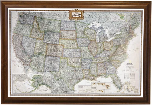 Vista 18 de Póster de lienzo enrollado personalizado con mapa de EE.UU. como arte de pared con chinchetas – Mapa ejecutivo grande de 24" x 36" de EE.UU.