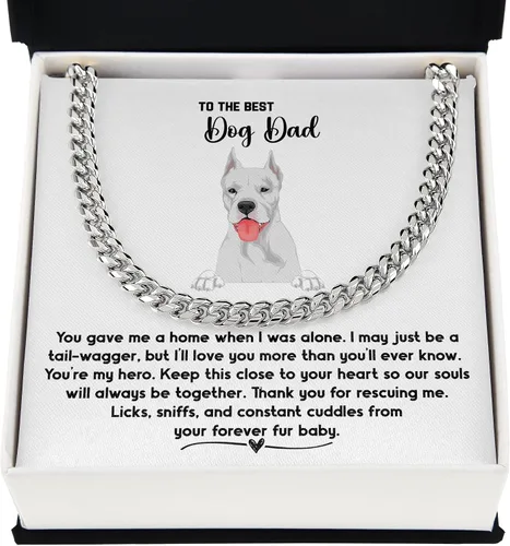 Vista 3 de Dogo Argentino Dog Dad Cuban Chain Necklace, Jewelry Message Card for My Fur Dad, Dogo Argentino Dog Owner, Pet Portrait Necklace Present