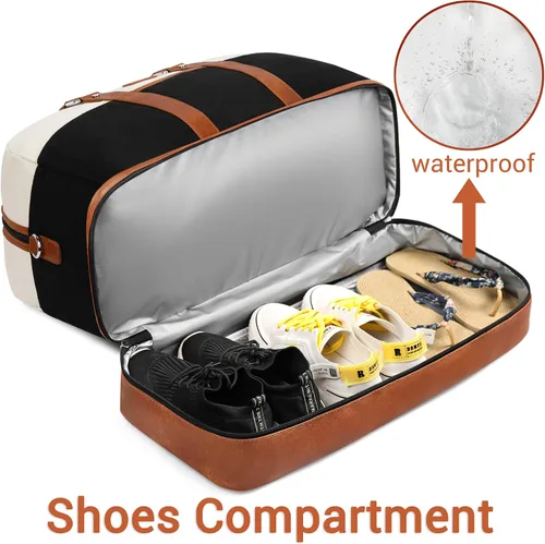 Vista 136 de IBFUN Bolsas de fin de semana para mujer, bolsa grande de lona para viaje, bolsa de viaje con compartimento para zapatos, 21 pulgadas, juego de 3
