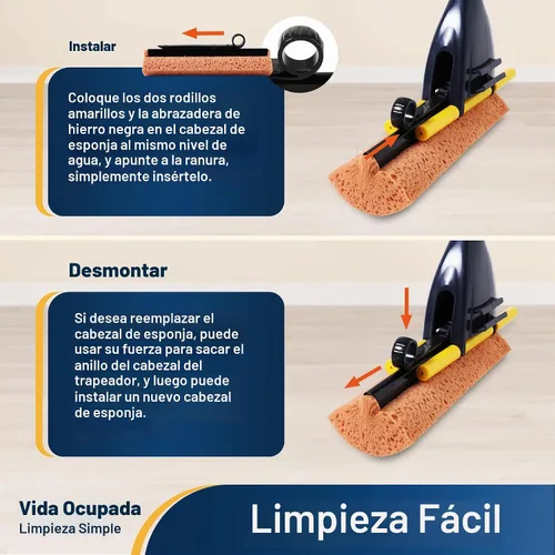 Vista 3 de Yocada Cabezal de repuesto de fregona de esponja, 2 unidades Hogar Uso Comercial Baldosa Baño Garaje Limpieza Seca Fácilmente Sec Cabezal de recarga