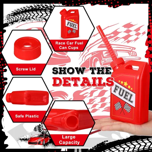Vista 3 de Mifoci Paquete de 12 vasos de combustible para autos de carreras, vasos de 11 onzas con tema de carreras de pajita, recuerdos de fiesta
