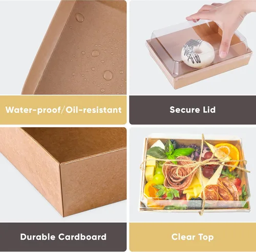 Vista 4 de Leafiew Paquete de 25 Cajas de Charcutería de 7x5 Pulgadas con Tapas Transparentes - Tablero de Papel Individual Para Llevar de Charcutería con 25
