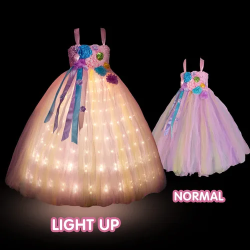 Vista 3 de UPORPOR Light Up Dress Fairy Halloween Costume for Girls Princess Tulle Birthday Dress LED Costume Kids Toddler Dress Rainbow