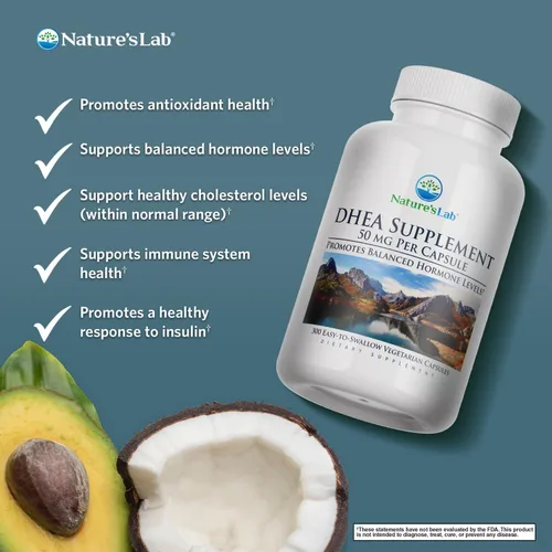 Vista 2 de Nature's Lab Suplemento DHEA de 50 mg, promueve niveles hormonales equilibrados, energía saludable y mayor claridad mental* - 300 cápsulas