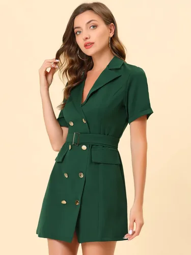 Vista 2 de Allegra K Vestido blazer casual con solapa con muescas y cinturón para mujer