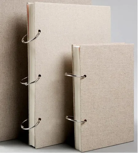 Vista 3 de Cuaderno de bocetos retro en espiral, tapa dura, de lino, 120 páginas, 160 GSM, grueso, recargable, hojas sueltas, para dibujar arte, papelería