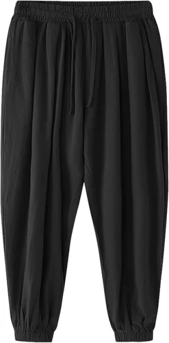 Vista 4 de COOFANDY Pantalones harén de algodón para hombre, casuales, holgados, de lino, hippie