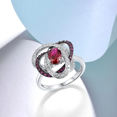 Vista 3 de Santuzza Anillo de plata de ley con piedras preciosas para mujer