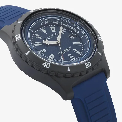 Vista 3 de Nautica Ibiza - Reloj deportivo para hombre, acero inoxidable y silicona, color azul (modelo NAPIBZ008), AzulNegro, Movimiento de cuarzo