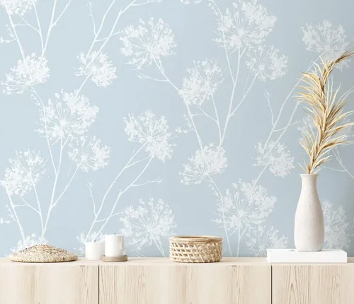 Vista 4 de NextWall One O'Clocks Botanical - Papel tapiz autoadhesivo (azul claro)