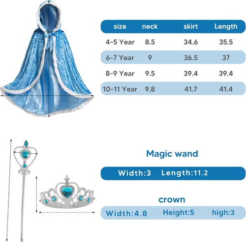Vista 5 de Spooktacular Creations Capa con capucha de princesa de 3 piezas con corona de tiara y varita, accesorios de disfraz de princesa para niñas