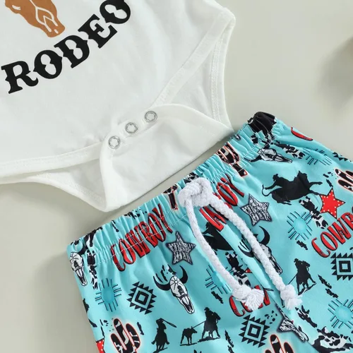 Vista 6 de My First Rodeo Outfit Western Baby Boy - Conjunto de camiseta de manga corta y pantalones cortos, conjunto de vaquero para niño