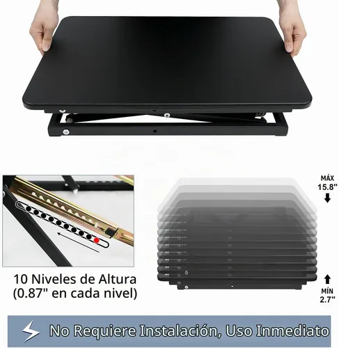 Vista 4 de Convertidor de escritorio de pie ajustable en altura - Soporta 300 libras, estación de trabajo elevadora para monitor/portátil totalmente montada