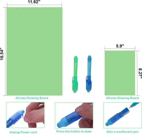 Vista 5 de TOHETO - Tablero de dibujo ligero para niños A3 y A5 almohadilla de escritura de pintura con bolígrafos mágicos para niños pequeños niñas y niños