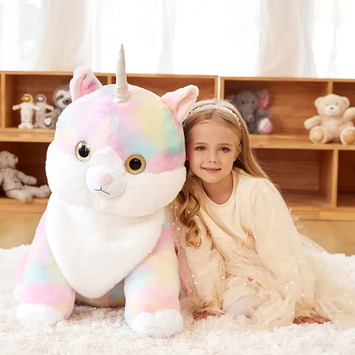 Vista 7 de EARTHSOUND Juguete de Peluche de Animal Relleno Caticornio Gato Unicornio Gigante, Juguetes Suaves Lindos Grandes Jumbo, 23 pulgadas Gran