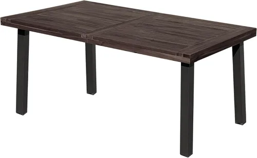 Vista 3 de Mesa de comedor Flamaker para 6 personas de madera de acacia FSC para interior y exterior, mesa de cocina del hogar con patas de hierro, mesa grande