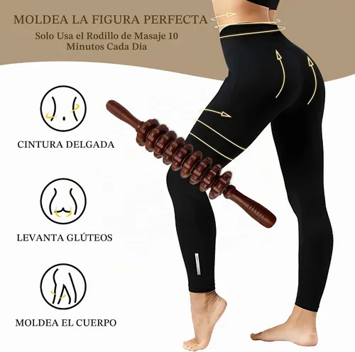 Vista 4 de Varilla de masaje de terapia de madera, rodillo de celulitis de madera para alivio de puntos gatillo miofasciales, masajeador de drenaje linfático