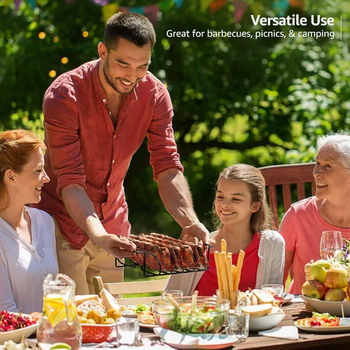 Vista 6 de Sorbus Parrilla antiadherente para costillas – estante para asar de acero bañado en porcelana – apto para 4 costillares para asar y barbacoa