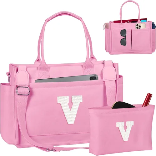 Vista 52 de Easter Basket Stuffers, Initial Tote Bag with Makeup Bag, Birthday Gifts for Women, Teen Girl Gifts Trendy Stuff