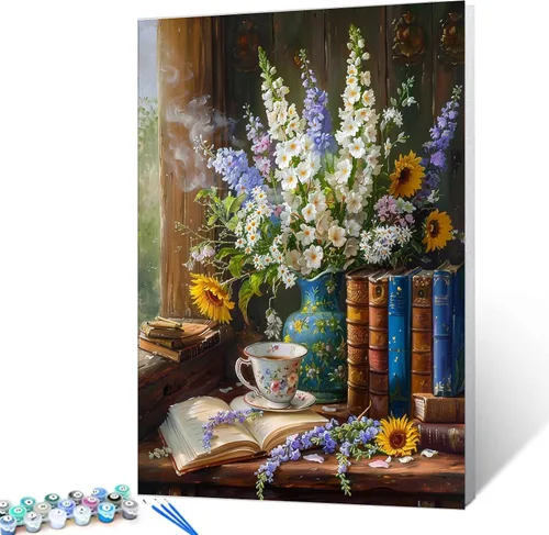 Vista 20 de Aihonmin Estantería 6 Pack Pintar por Números para Adultos Libros Pintura DIY sobre Lienzo con Pinceles Pigmento Manualidades DIY Pintura Acrílica