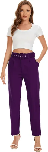 Vista 4 de Gudaoprm Pantalones de vestir de cintura alta para mujer, pantalones de negocios casuales cónicos pantalones de trabajo con bolsillos