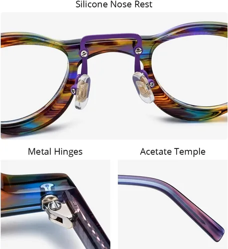 Vista 5 de HEPIDEM Acetate Glasses Frame Men,Round Optical Eyeglasses Women Vintage Retro Eyewear 9153