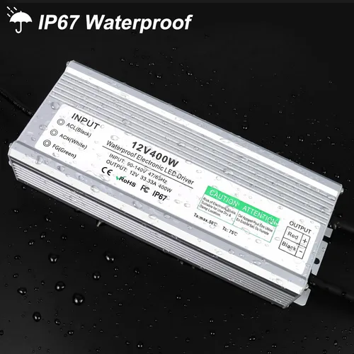 Vista 4 de Controlador LED de 400 vatios, transformador de bajo voltaje de 12 V CC, fuente de alimentación LED IP67 impermeable, adaptador con enchufe de 3