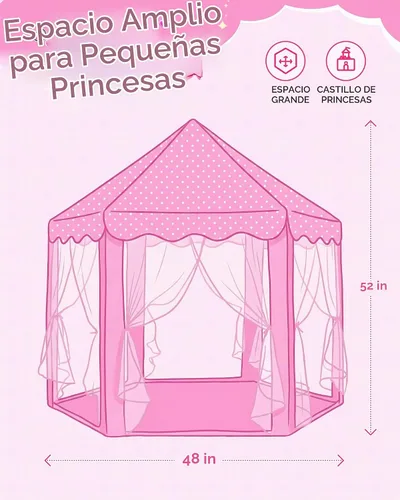 Vista 3 de wilwolfer Tienda de campaña tipo castillo de princesa para niñas, tienda de campaña hexagonal grande para jugar, casa de juegos con luces de Tienda