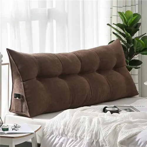Vista 15 de Almohada triangular de lectura para reposo en cama, cojín grande para cabecero, respaldo largo, almohada de cuña con funda extraíble y dos bolsillos