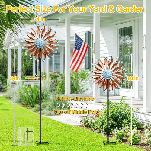 Vista 4 de LimeHill Molinillos de viento grandes de metal para exteriores para patio y jardín, esculturas de viento cinéticas y molinillos con estaca