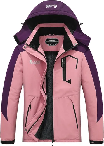 Vista 21 de MOERDENG Chaqueta de esquí para mujer, abrigo cálido de invierno Rosered Camo
