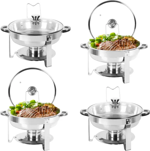 Vista 23 de IMACONE Juego de Bandejas Calentadoras de Buffet 4 Piezas, 5QT Redondas de Acero Inoxidable con Tapa de Vidrio para Catering, Conjuntos