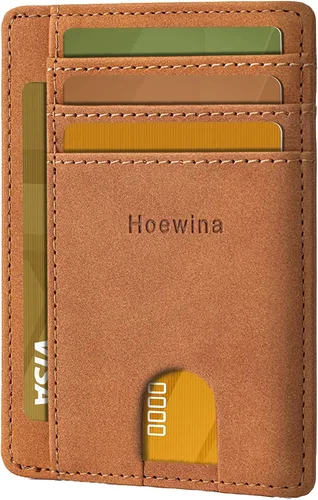 Vista 22 de Hoewina Cartera delgada para hombre, bolsillo frontal minimalista con bloqueo RFID, billetera de cuero delgada para tarjetas de viaje, regalos