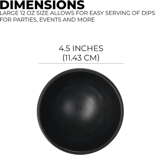Vista 2 de Juego de 6 cuencos de salsa negra. 4.5 pulgadas de diámetro, cuencos de 12 onzas perfectos para fiestas, eventos o uso regular. Ideal para salsas